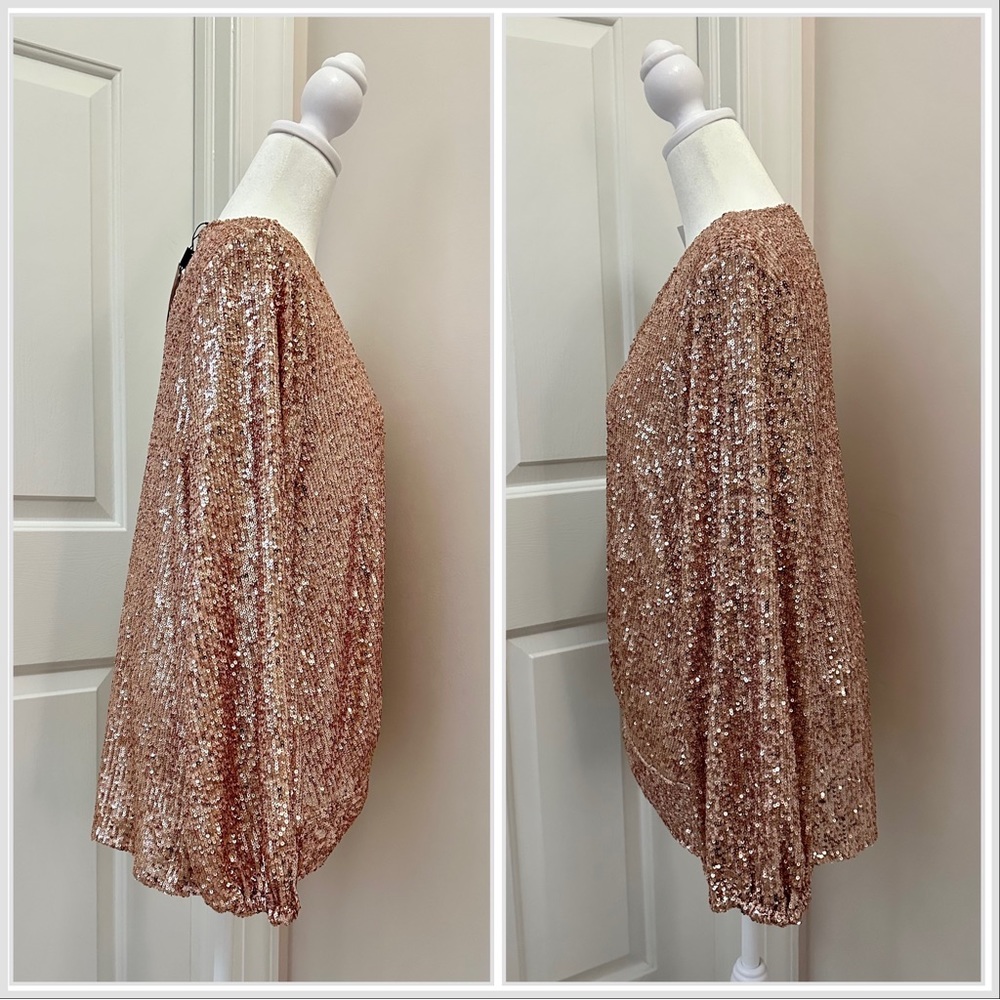 Cable & Gauge sequin top with waist twist detail and long sleeves